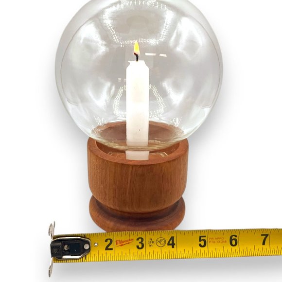 Vintage MCM Modern Minimalist Teak / Glass Hurricane Lamp - Picture 6 of 9